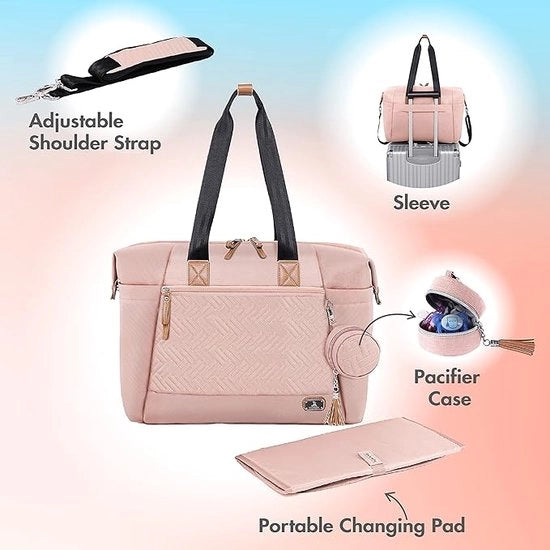 Luiertas con imbottiture e cuscino per la schiena, grande borsa per viaggio per mamma e papà, borsa per bambini multifunzionale per ragazzi e ragazze, rosa