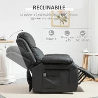 Poltrona Elettrica Alzapersona Reclinabile fino 160° con Telecomando, in Similpelle, Nero