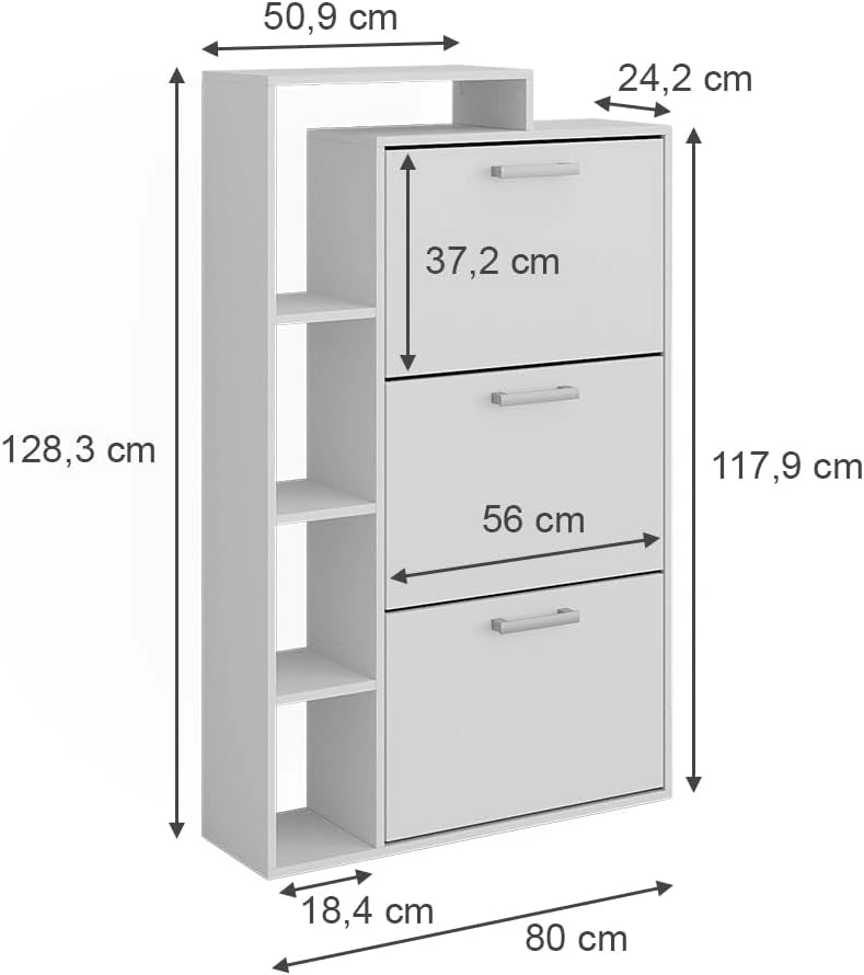 Scarpiera Orlando, Bianco, 80 x 128.3 cm con 3 scomparti