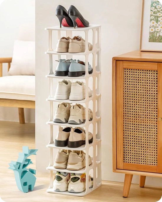 Scaffalatura per scarpe stivata - contenitore per scarpe in plastica - 8 paia - bianco