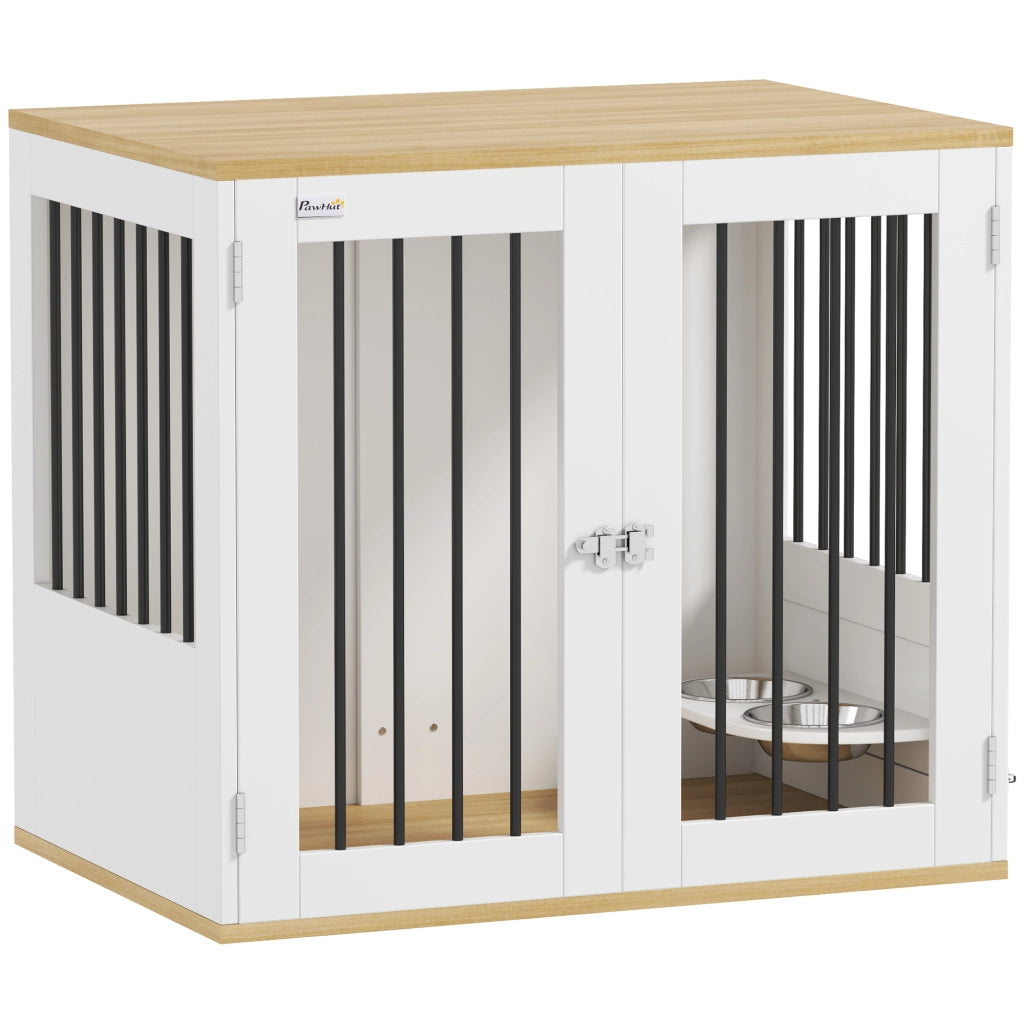Tavolo per cani con gamelle amovibili ¨C zephmum ¨C bianco 80x55x71.5 cm