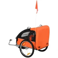 Rimorchio Bici Bambini con 2 Posti, 2 Cinture di Sicurezza, Telaio in Acciaio e Copertura in Tessuto Oxford Arancione