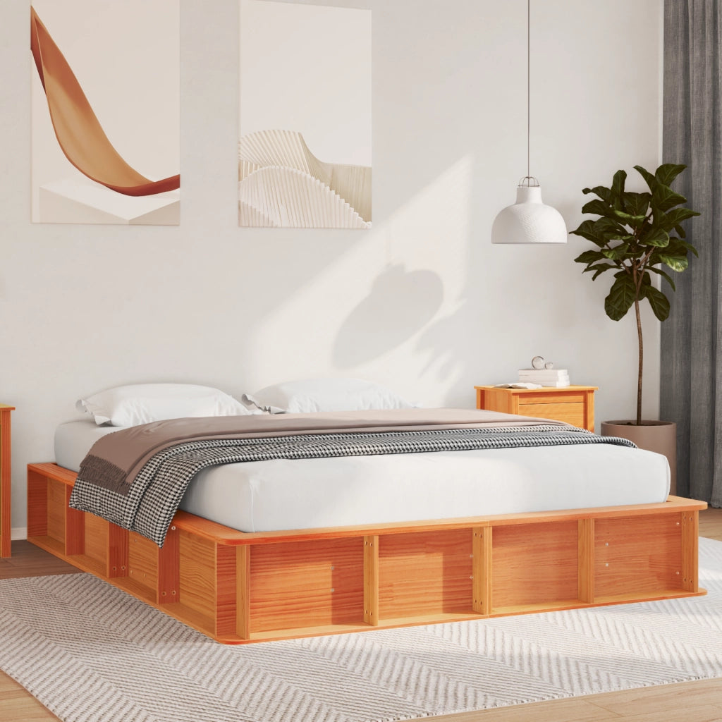 Telaio letto con contenitore sollevabile Marrone cerato 160x200 cm Legno massello di pino