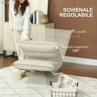 Poltrona in Tessuto Imbottita Girevole a 360° e Reclinabile a 3 Livelli 62x70x95cm, Beige