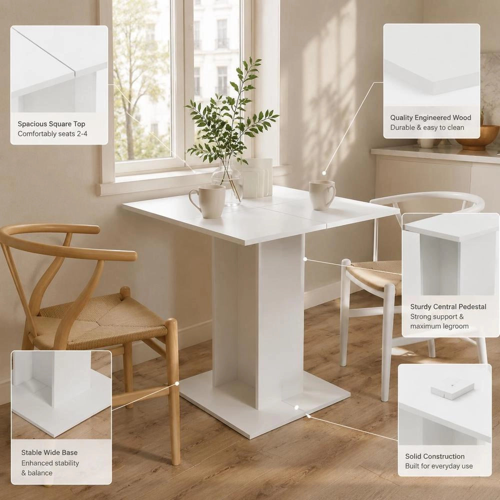 Dining Table White 80x80x75 Cm Wood Composite