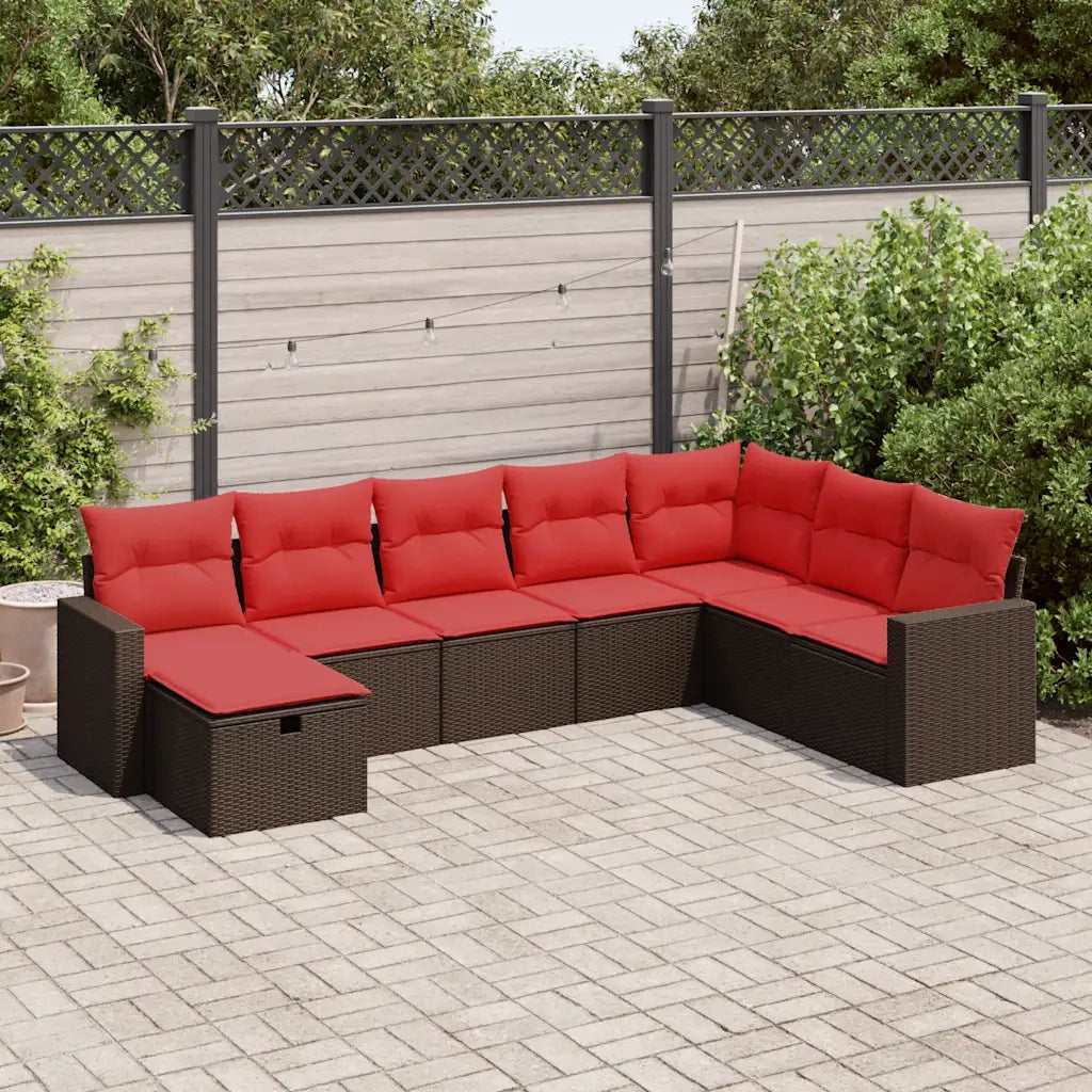 Set Divani da Giardino 8 pz con Cuscini Marrone in Polyrattan 3325440