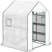 Serra da Esterno con 6 Ripiani Porta Avvolgibile Copertura in PE e Telaio in Acciaio 140x143x190 cm Bianco