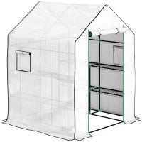 Serra da Esterno con 6 Ripiani Porta Avvolgibile Copertura in PE e Telaio in Acciaio 140x143x190 cm Bianco