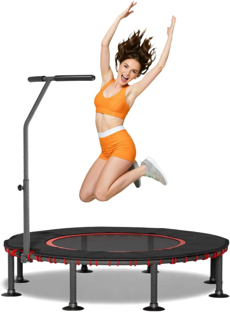 Trampolino Fitness da Interno | Copertura Protettiva Imbottita | Fino a 150 kg Capacità Carico | 3 Altezze Manubrio Regolabili | Senza Installazione | Bambini Adulti | Ø102 cm/122 cm | Casa