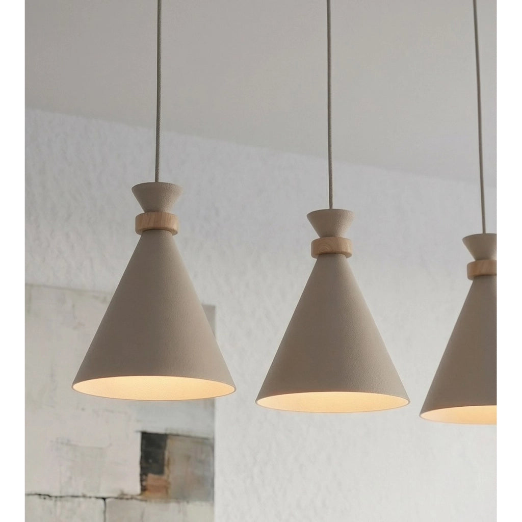 Lampada a sospensione ZERO in acciaio beige e legno