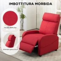 Poltrona Relax Reclinabile con Poggiapiedi in Tessuto Effetto Lino, 69x85x100 cm, Rosso