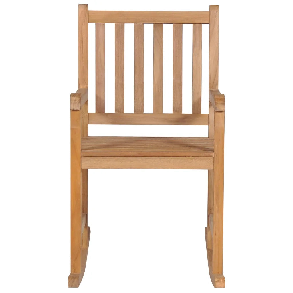 Sedia a Dondolo con Cuscino Grigio a Quadri in Massello di Teak 3062771
