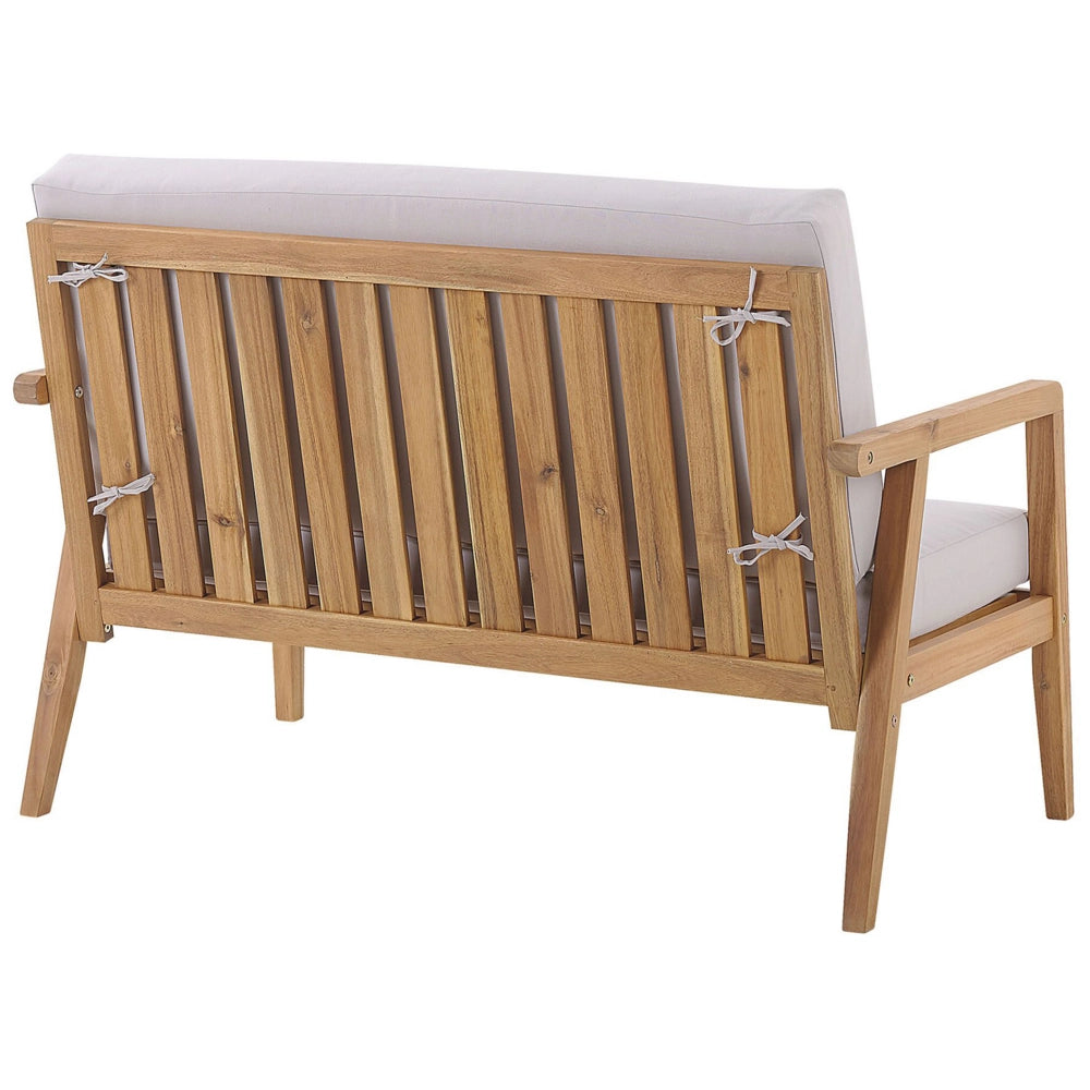 Set Conversazione da Giardino in Legno di Acacia Chiaro con Cuscini Taupe Divano con Poltrone e Tavolino