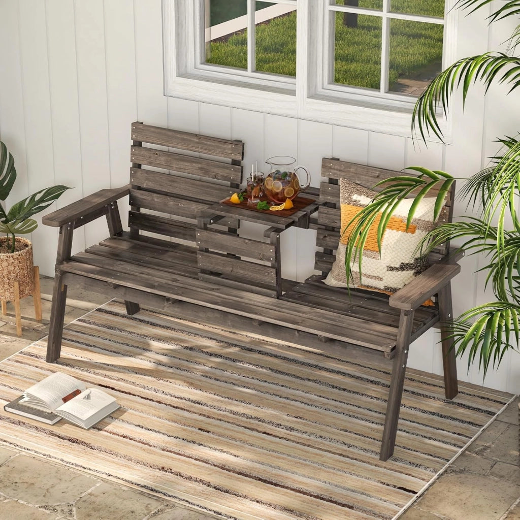 GIANTEX Panchina da giardino con tavolo, in legno massiccio con tavolo centrale pieghevole, panca a 3 posti, panca ergonomica con schienale e braccioli, panca da giardino e terrazza, portata fino a