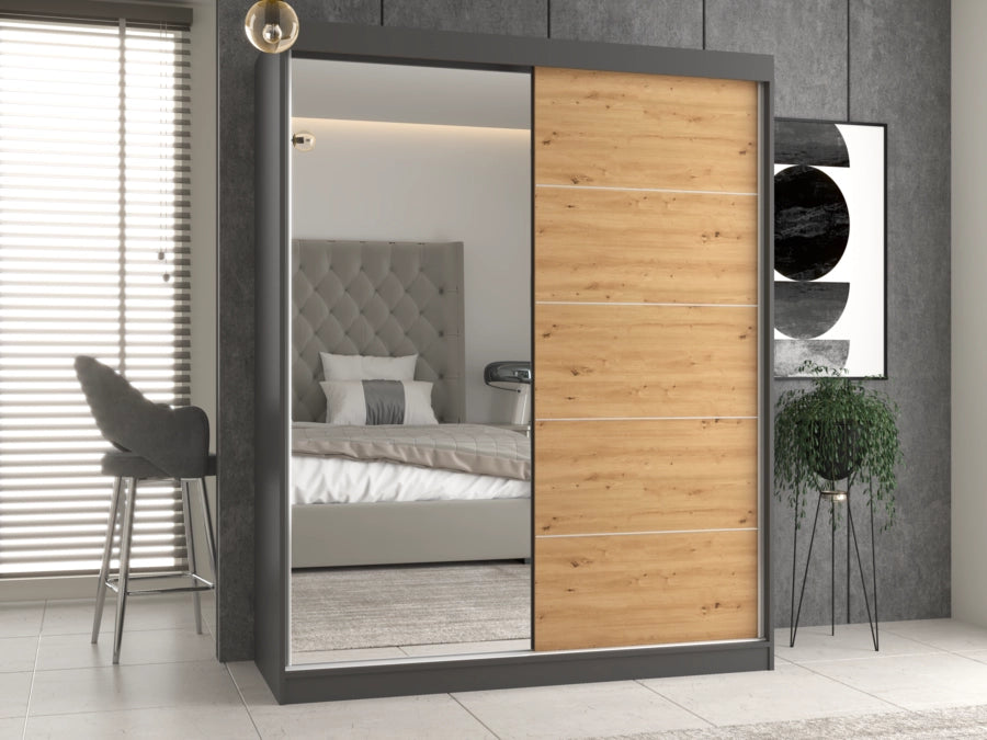 Armadio IGA 160 A/C antracite artisan 1 X specchio szprosy per camera da letto ingresso guardaroba