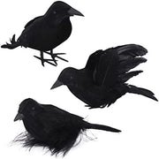 Set di 3 uccelli decorativi con piume - Decorazione spettrale di Halloween