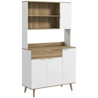Credenza Cucina Alta Moderna con Armadietti e Cassetto, Mobile Dispensa con Ripiani regolabili, 98x39x180cm, Bianco e Legno| Aosom Italy