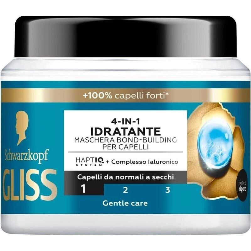 SCHWARZKOPF GLISS 4-IN-1 MASCHERAPER CAPELLI 400 ML AQUA REVIVE + COMPLESSO IALURONICO EFFETTO DA NORMALI A SECCHI