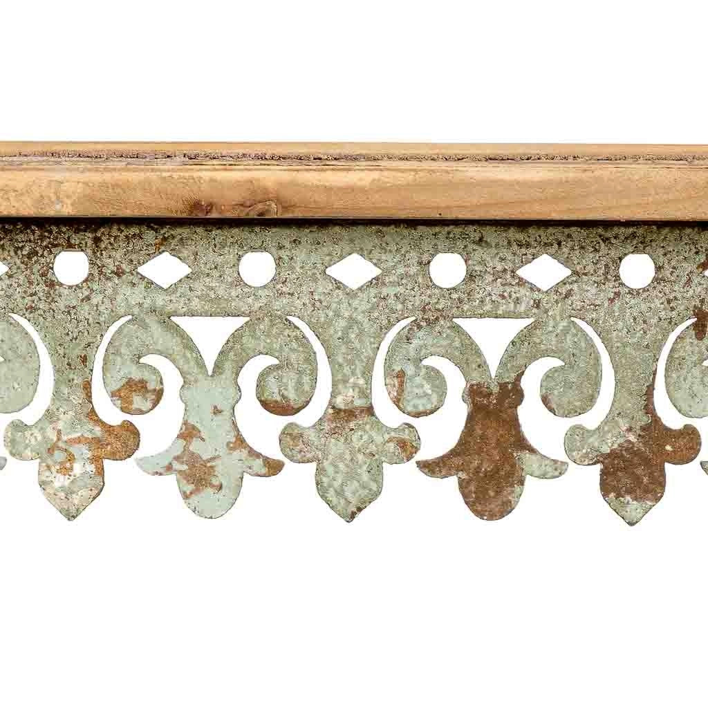 Mobile da ingresso in ferro bianco invecchiato e legno, 5,5x40,5x84h