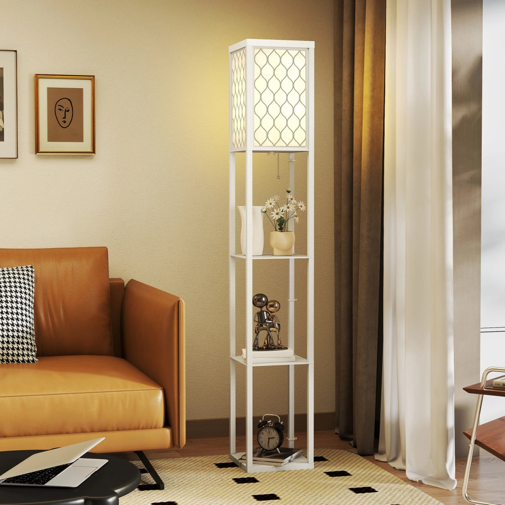 Lampada da Terra 2 in 1 con 3 Ripiani ¨C zephmum ¨C 26x26x160 cm, Bianco