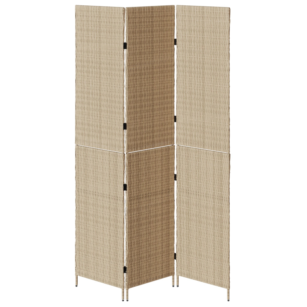 Divisorio per stanze  3 pannelli pieghevole beige 146x200 cm in poli rattan