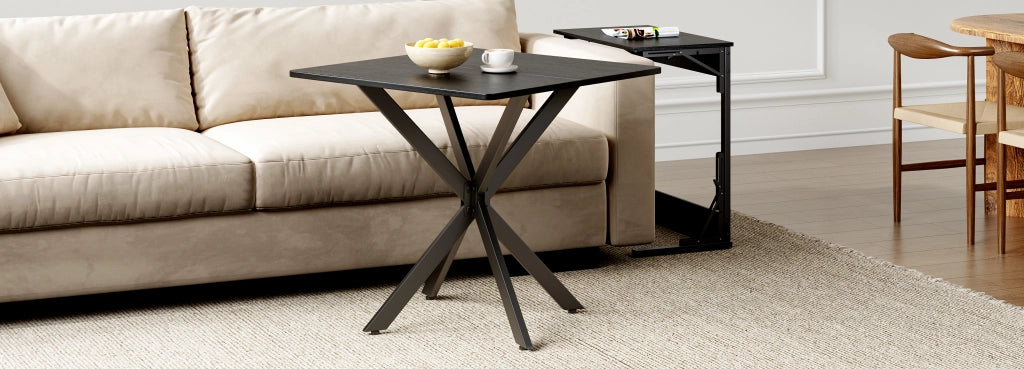 Scrivania lineare con struttura a X in ferro e truciolare, piedini regolabili per home office e cucina, nero, 80 × 80 × 75 cm