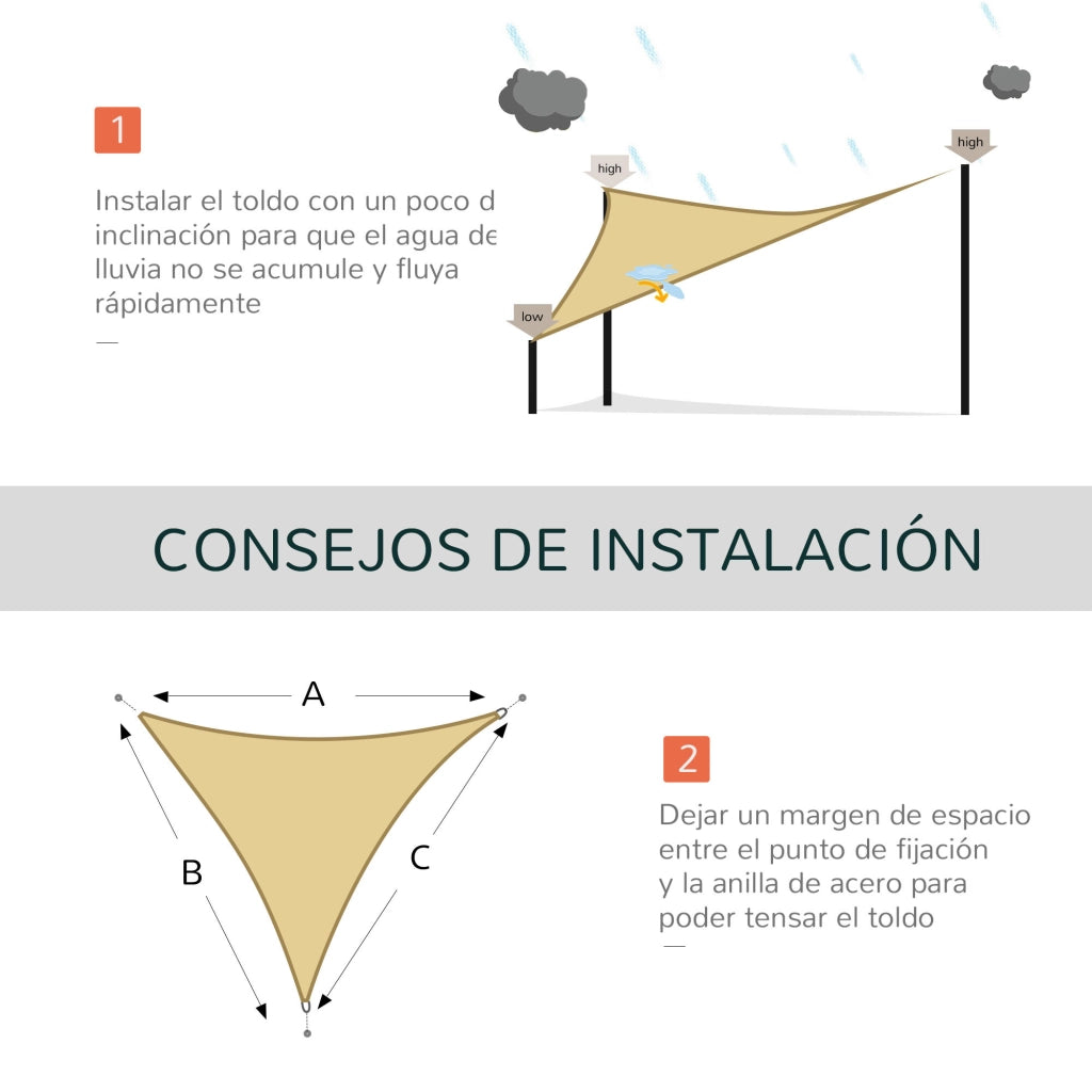 Toldo da Giardino a Vela Triangolare 3x3x3 m ¨C zephmum ¨C HDPE Anti-UV Traspirante Colore Sabbia