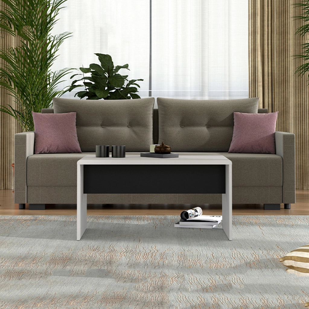 Limatola, Tavolino da Salotto Forma Rettangolare, 90x50x47h cm Bianco Crema