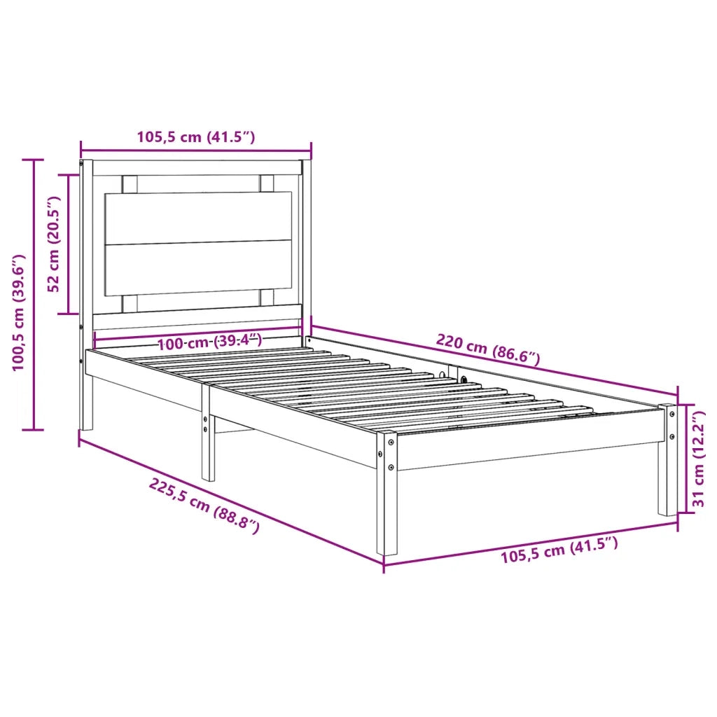 Giroletto Extra Lungo senza Materasso-Struttura Letto 100x220 cm Legno Massello 650289