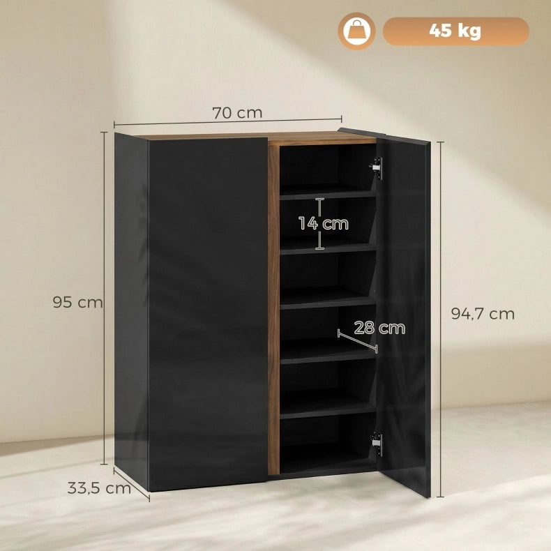 Mobile portascarpe a 6 livelli con ante soft-close senza maniglie; nero