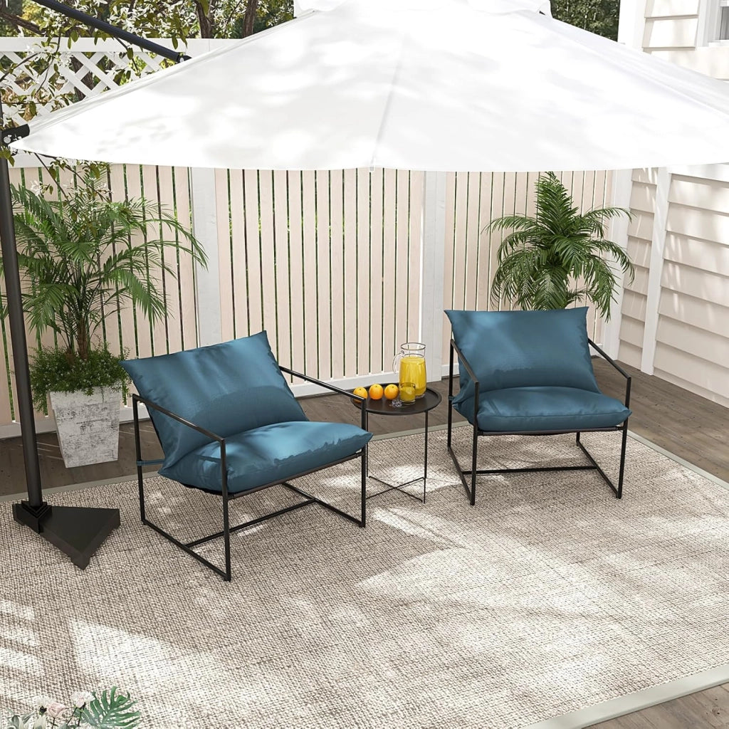 Sedie da Giardino, Sedia con Braccioli e Cuscini per Seduta e Schienale, Poltrona da Esterno in Metallo e Tessuto Textilene, Set di 2 Sedie Potato fino a 150 kg, per Soggiorno, Balcone, Blu