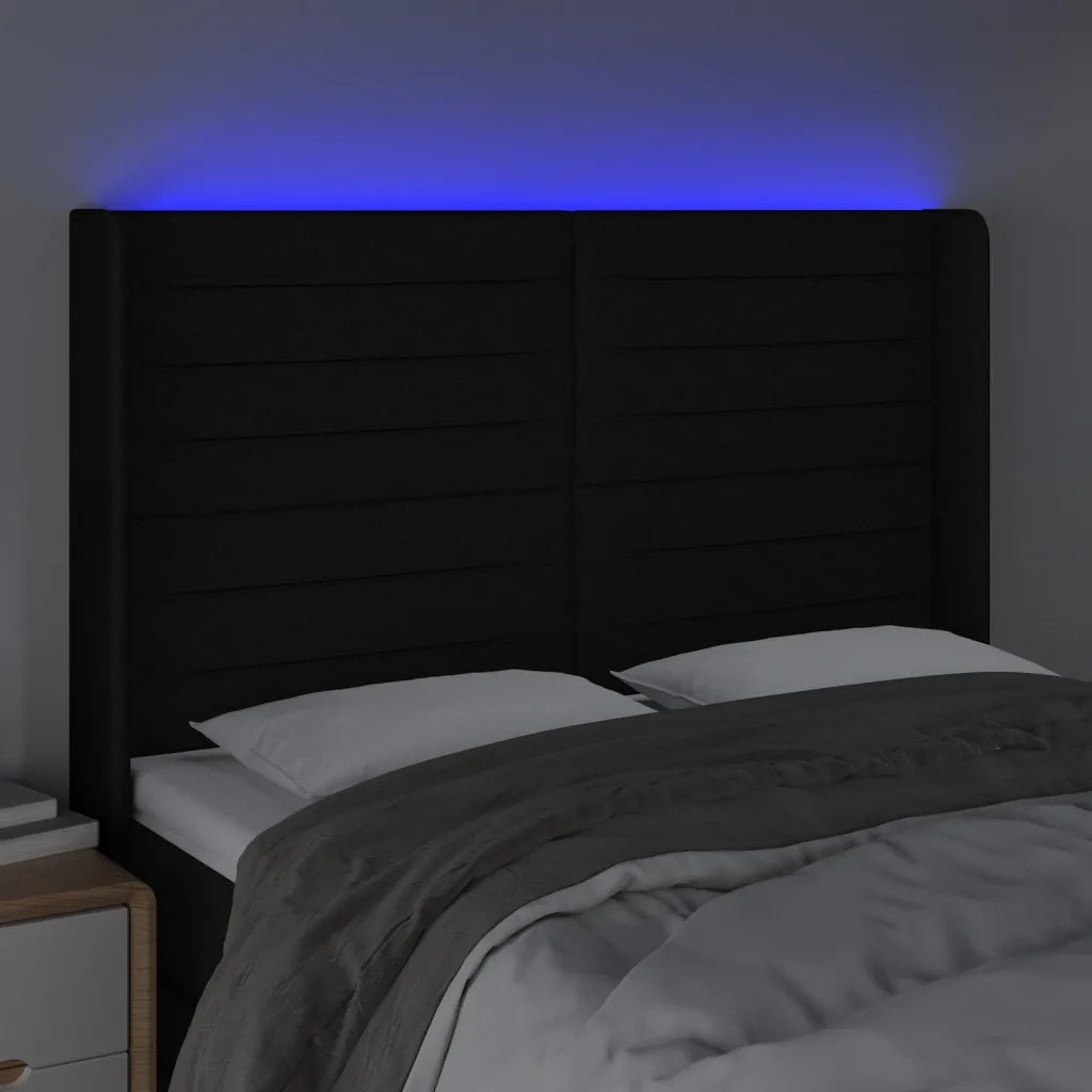 Testiera a LED Nera 147x16x118/128 cm in Tessuto 3124188