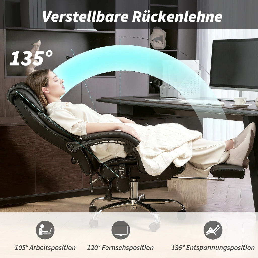 Sedia da Ufficio Ergonomica con Massaggio e Poggiapiedi ¨C Zephmum ¨C Pelle Sintetica Nera