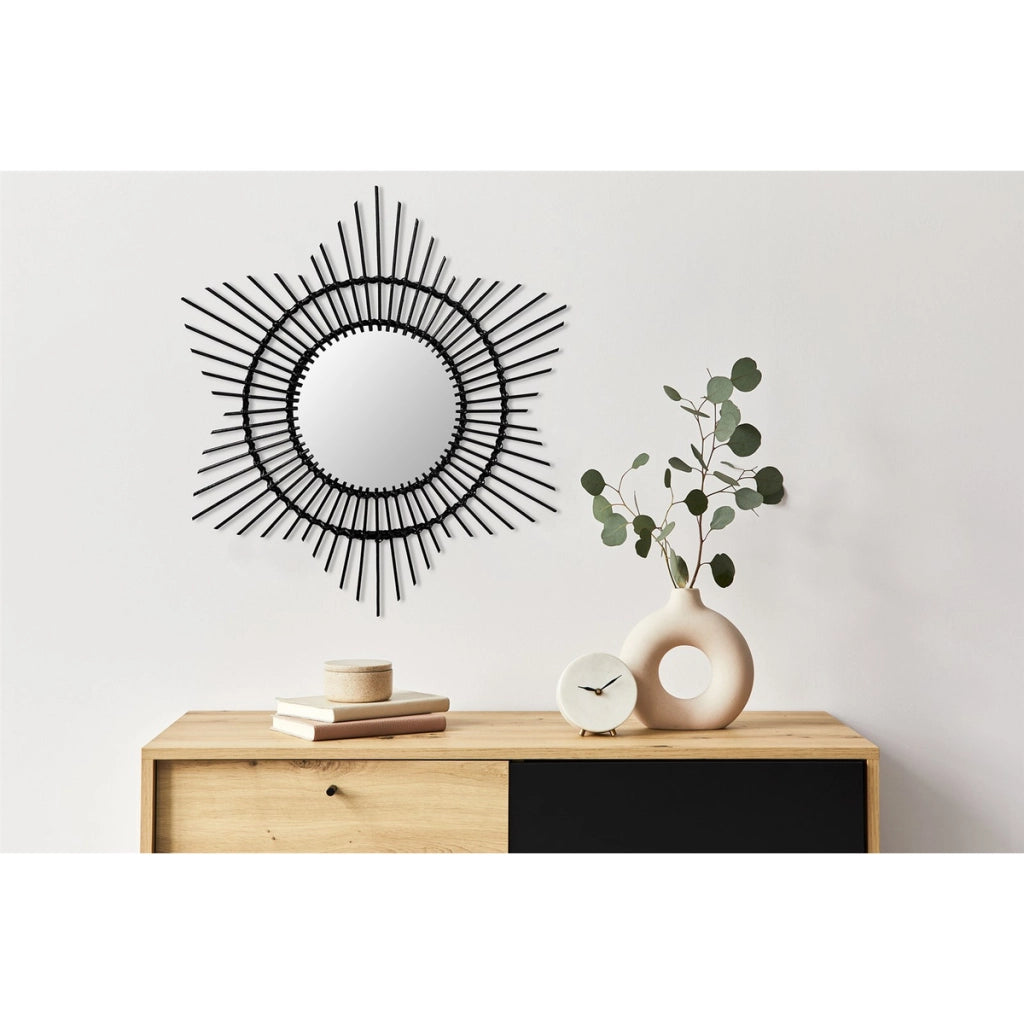 Specchio da parete Aina in rattan nero stile Boho