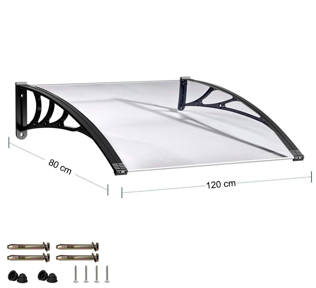Pensilina Tettoia 120x80 Cm Esterno Porta Ingresso Trasparente Modulare Tetto Copertura Policarbonato