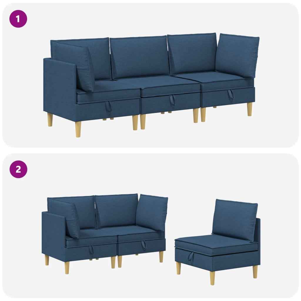 Set di divani modulari con spazio di archiviazione 3 pcs Blu