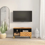 Mobile Porta TV-Mobile per TV-Credenza TV Marrone e Nero 80x33,5x46 cm in Legno di Mango