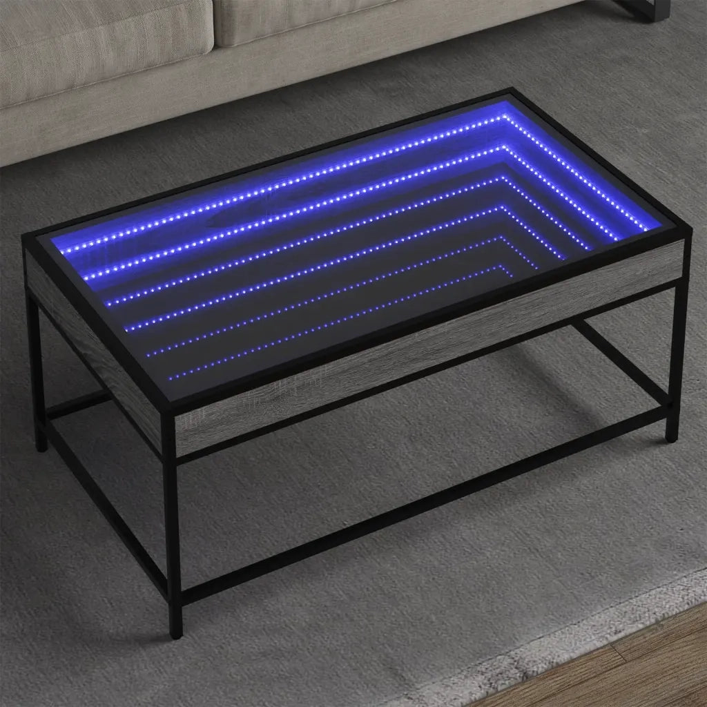 Tavolino da Salotto con LED Infinity-Tavolino da soggiorno Grigio Sonoma 90x50x41 cm