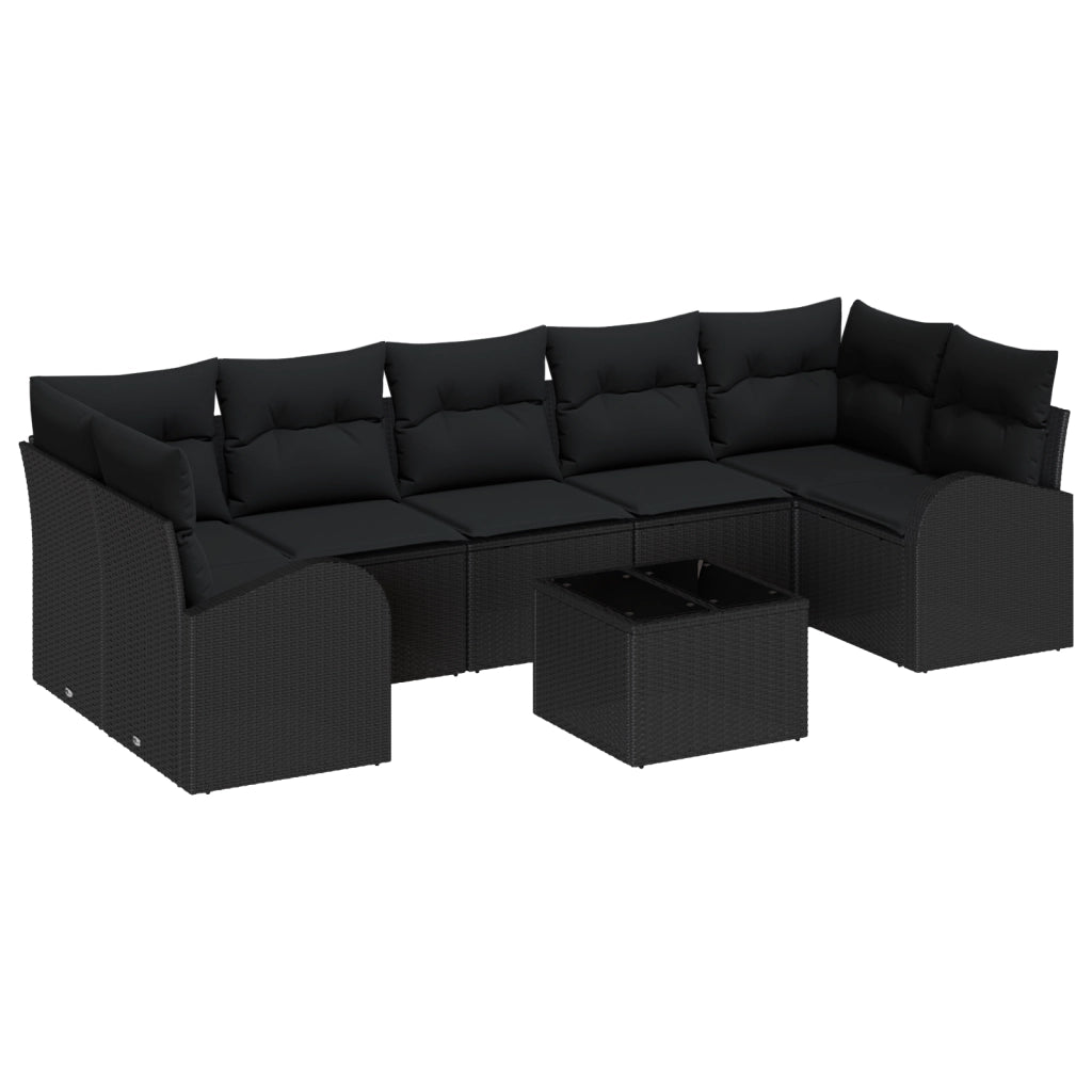 Set di divani da giardino a 8 pezzi con cuscini in polyrattan nero