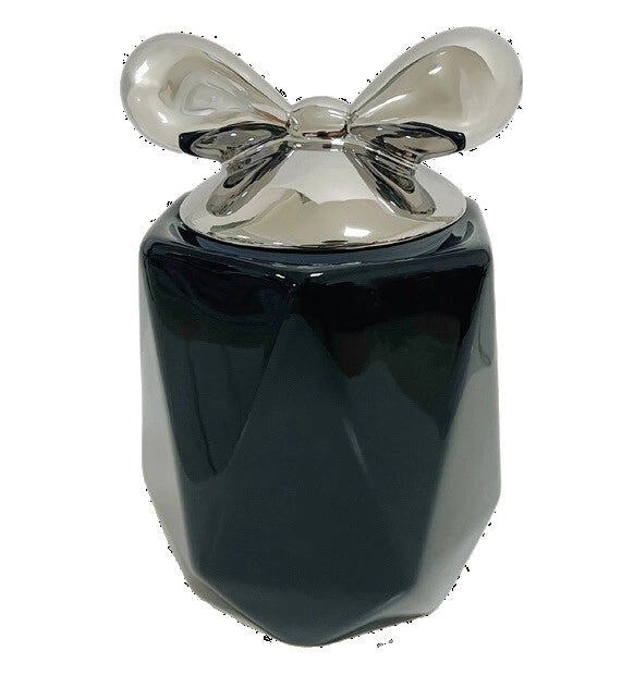 1 Pezzo Barattolo da Cucina in Porcellana con Fiocco Nero e Argento 1100 ml