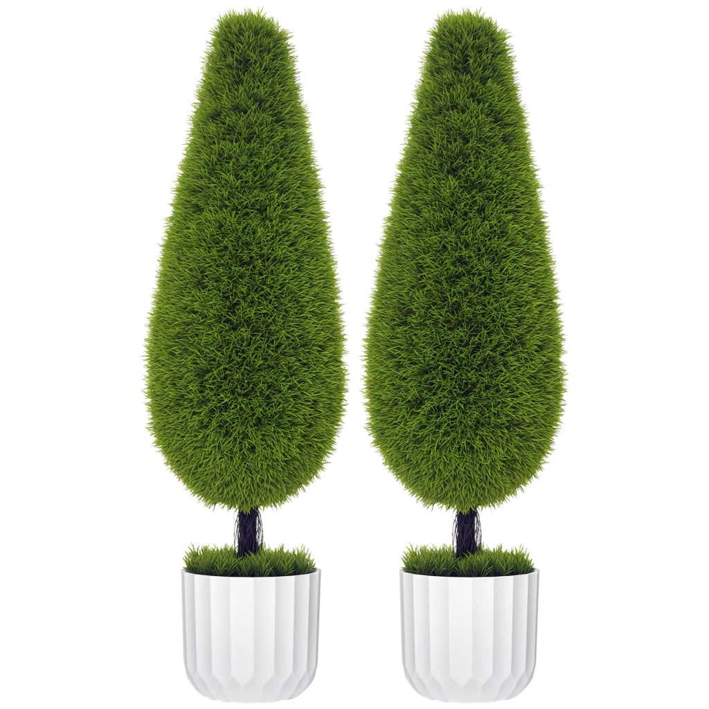 2 Piante Finte Cipresso con Vaso e Muschio Artificiale ¨C Zephmum ¨C Bianco e Verde
