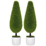 2 Piante Finte Cipresso con Vaso e Muschio Artificiale ¨C Zephmum ¨C Bianco e Verde