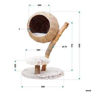 Fudajo Designer Albero tiragraffi design a rami 83 cm con cestino in peluche