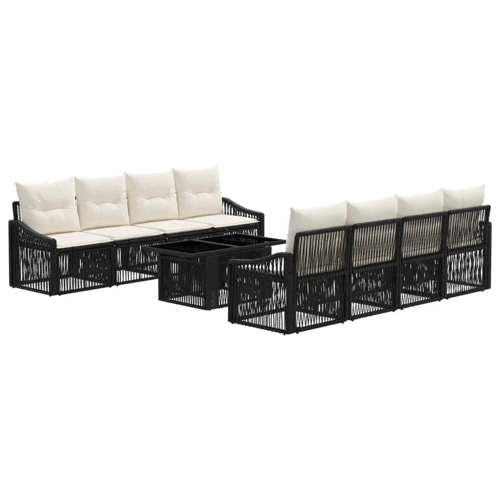 Set Divano da Giardino 9 pz Nero e Bianco Crema polyrattan 3437218