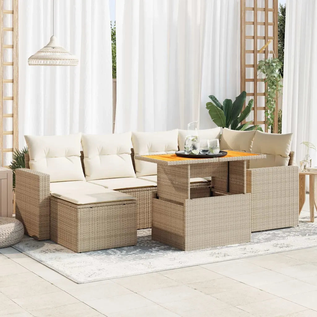 vidaXL Set Divani da Giardino 7 pz con Cuscini Beige in Polyrattan