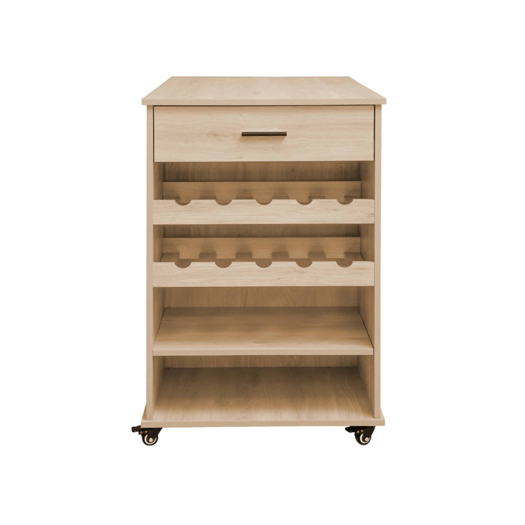 Carrello da cucina effetto legno con portabottiglie, 100cm, marrone