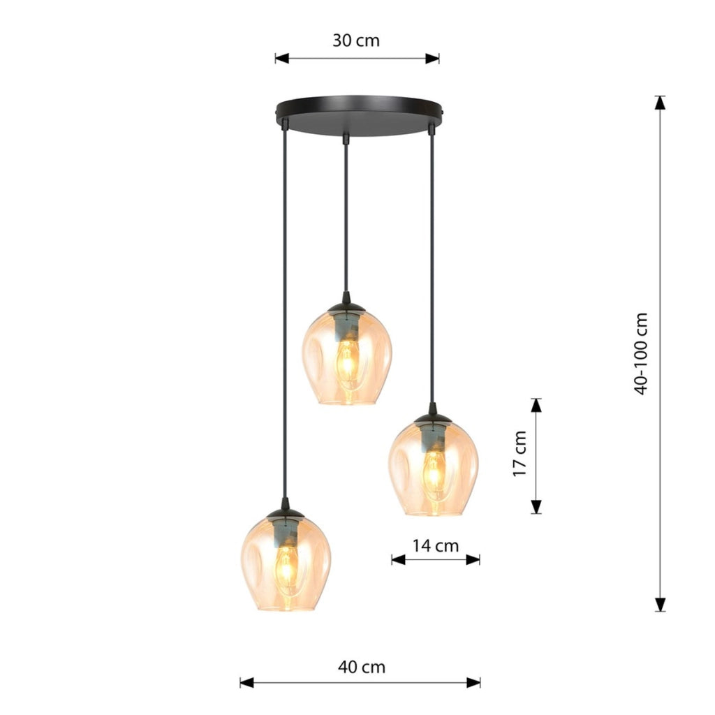 Lampada a sospensione ISTAR in acciaio nero e vetro ambra