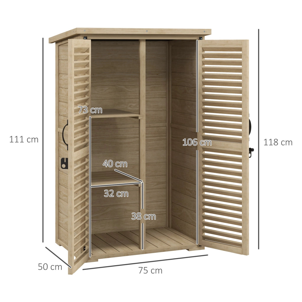 Armadio da Esterno Portaoggetti a 2 Ripiani con Picchetti. in Legno di Abete. 75x50x111/118 cm