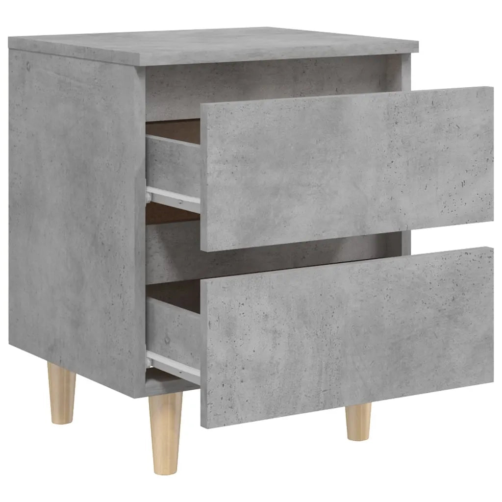 Comodino con Gambe in Pino Massello Grigio Cemento 40x35x50 cm 805859