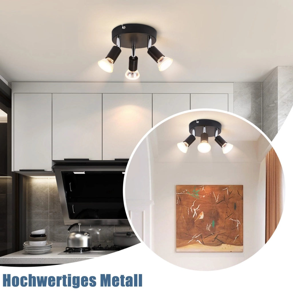 ZMH Faretto da soffitto neri 3 luci GU10 regolabili stile industriale metallo per cucine camere letto sale pranzo